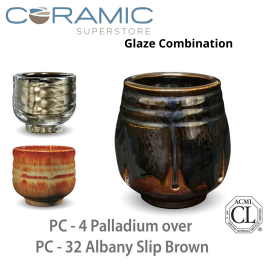 Palladium PC-04 over Albany Slip Brown PC-32 Pottery Cone 5 Glaze Combination Palladium PC-04 over Albany Slip Brown PC-32 Pottery Cone 5 Glaze Combination